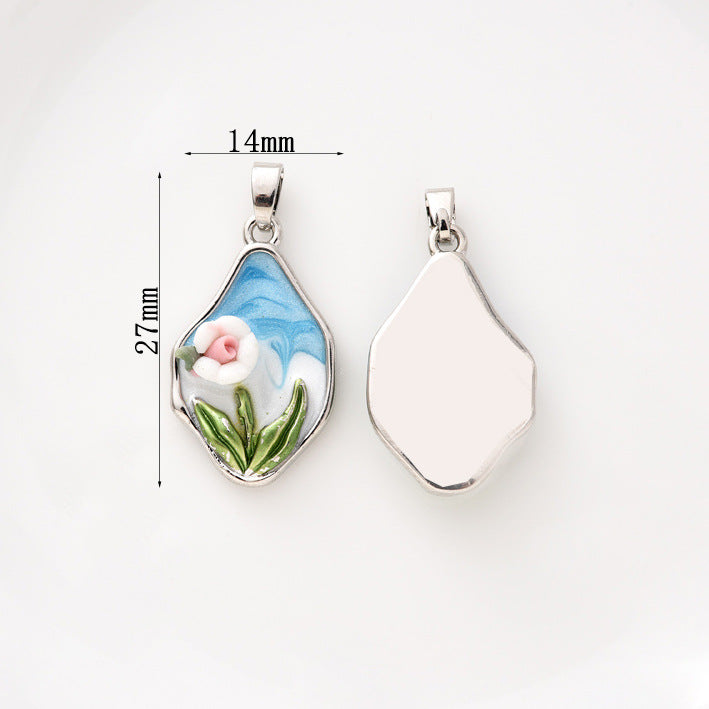 Wholesale Pearl Necklace Melon Buckle Pendant Oil Dropping Oil Painting Style Rose DIY Pearl Necklace Sweater Chain Accessories New